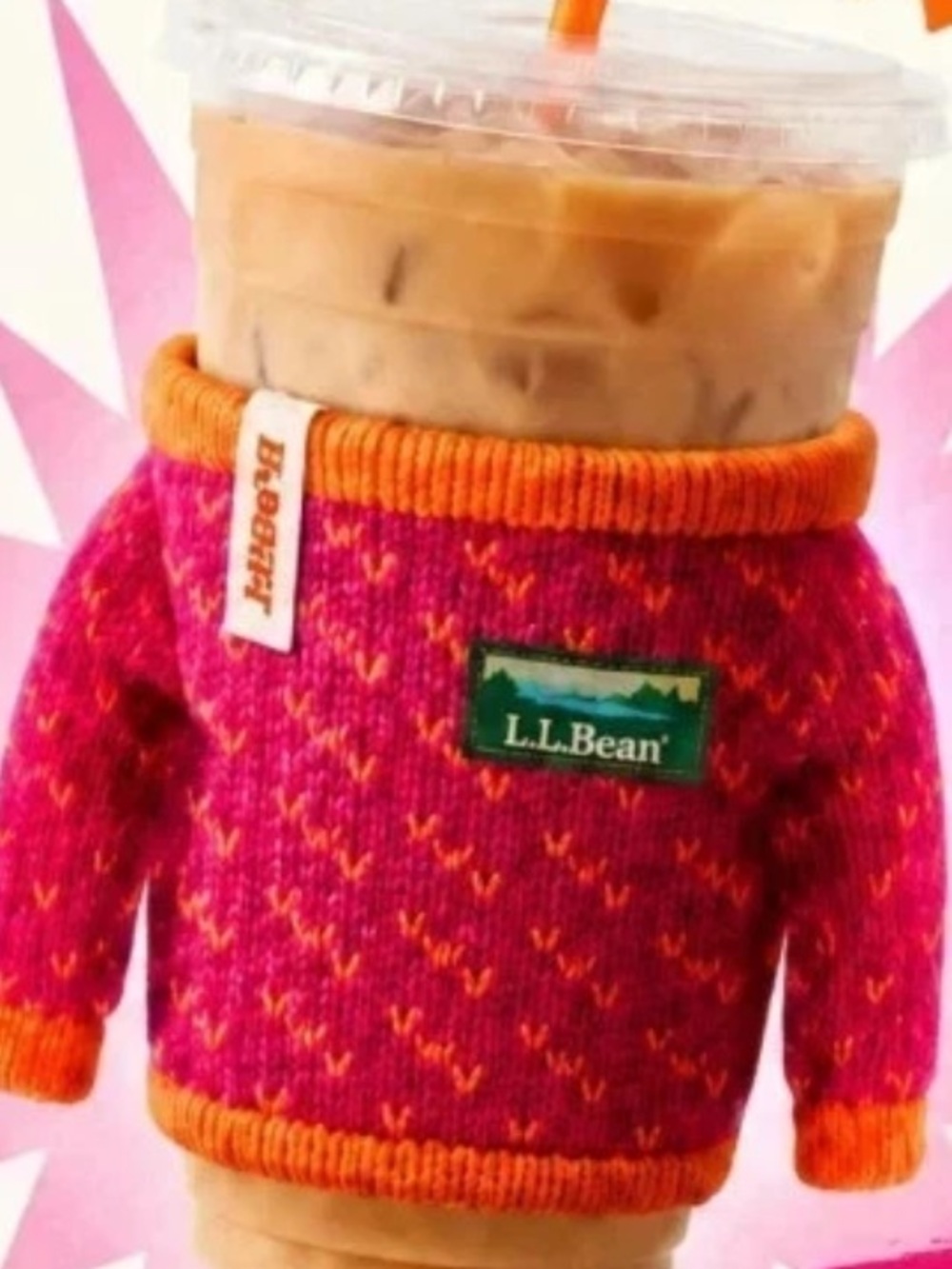 L.L. Bean Pink and Dunkin Orange Knit Sweater Mug Cozy